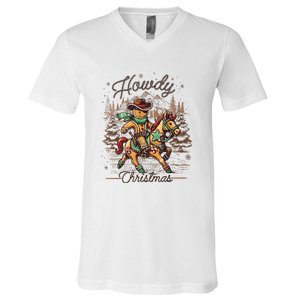 Howdy Christmas Gingerbread Man Cowboy Ride Horse Western V-Neck T-Shirt