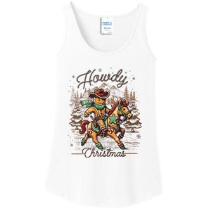 Howdy Christmas Gingerbread Man Cowboy Ride Horse Western Ladies Essential Tank