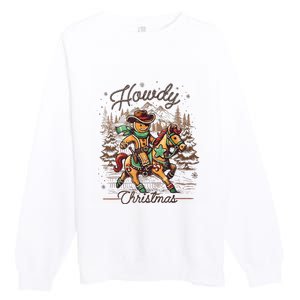 Howdy Christmas Gingerbread Man Cowboy Ride Horse Western Premium Crewneck Sweatshirt