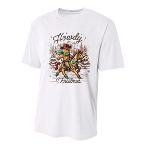 Howdy Christmas Gingerbread Man Cowboy Ride Horse Western Performance Sprint T-Shirt