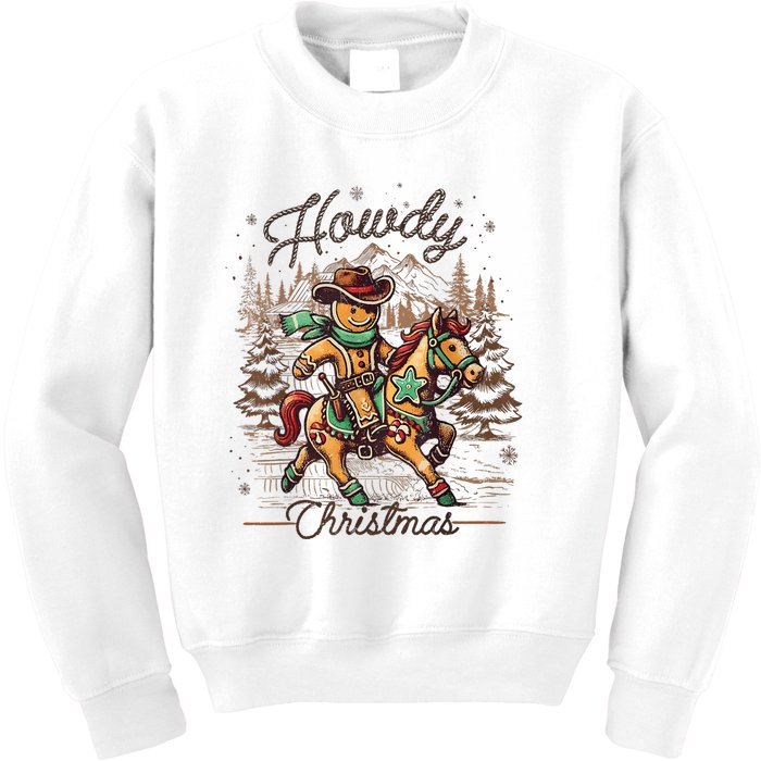 Howdy Christmas Gingerbread Man Cowboy Ride Horse Western Kids Sweatshirt