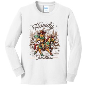 Howdy Christmas Gingerbread Man Cowboy Ride Horse Western Kids Long Sleeve Shirt