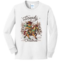 Howdy Christmas Gingerbread Man Cowboy Ride Horse Western Kids Long Sleeve Shirt