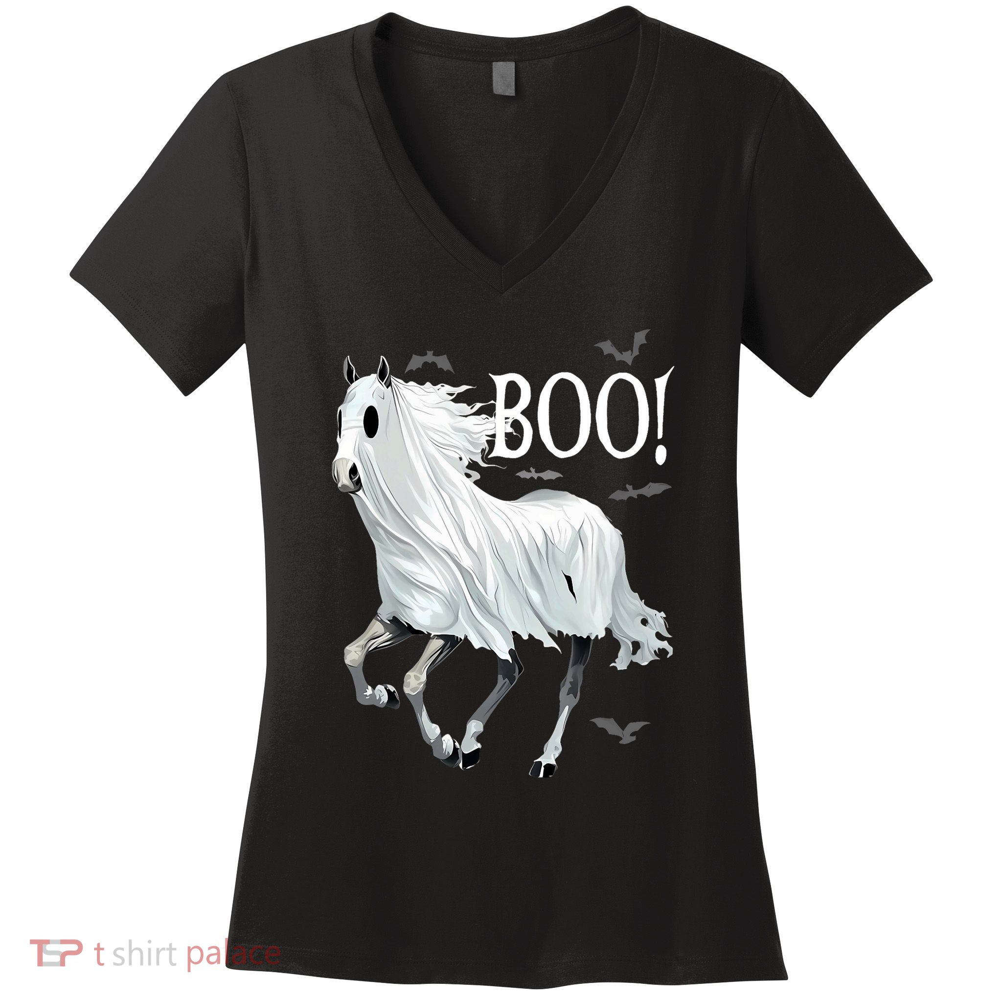 Horse Cosplay Ghost Boo Horse Ghost Halloween Women's V-Neck T-Shirt