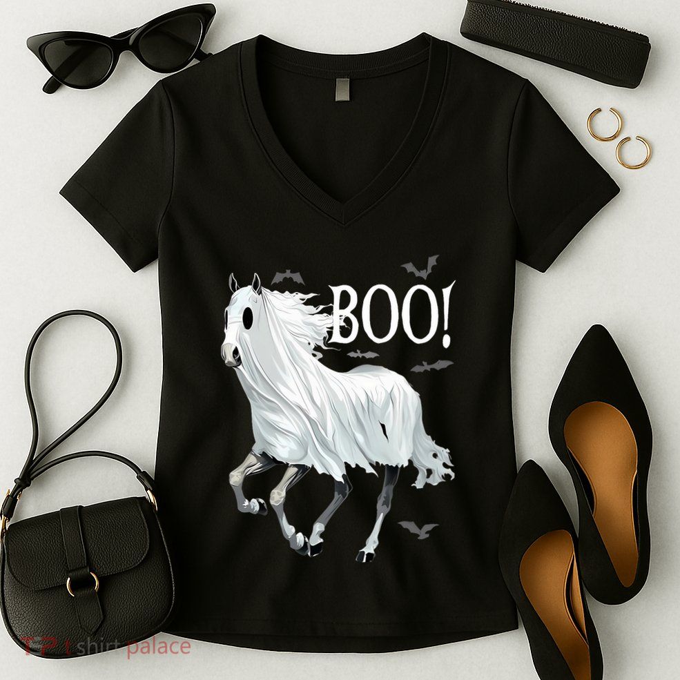 Horse Cosplay Ghost Boo Horse Ghost Halloween Women's V-Neck T-Shirt