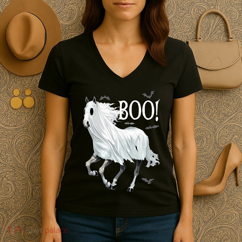 Horse Cosplay Ghost Boo Horse Ghost Halloween Women's V-Neck T-Shirt