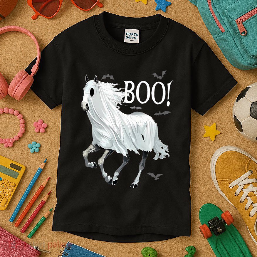 Horse Cosplay Ghost Boo Horse Ghost Halloween Kids T-Shirt