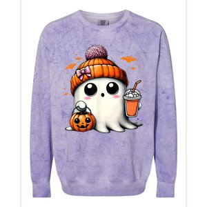 Halloween Cute Ghost Drinking Coffee Ghost Ice Gift Colorblast Crewneck Sweatshirt