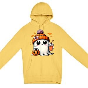 Halloween Cute Ghost Drinking Coffee Ghost Ice Gift Premium Pullover Hoodie