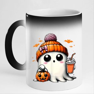 Halloween Cute Ghost Drinking Coffee Ghost Ice Gift 11oz Black Color Changing Mug