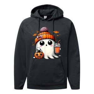 Halloween Cute Ghost Drinking Coffee Ghost Ice Gift Performance Fleece Hoodie