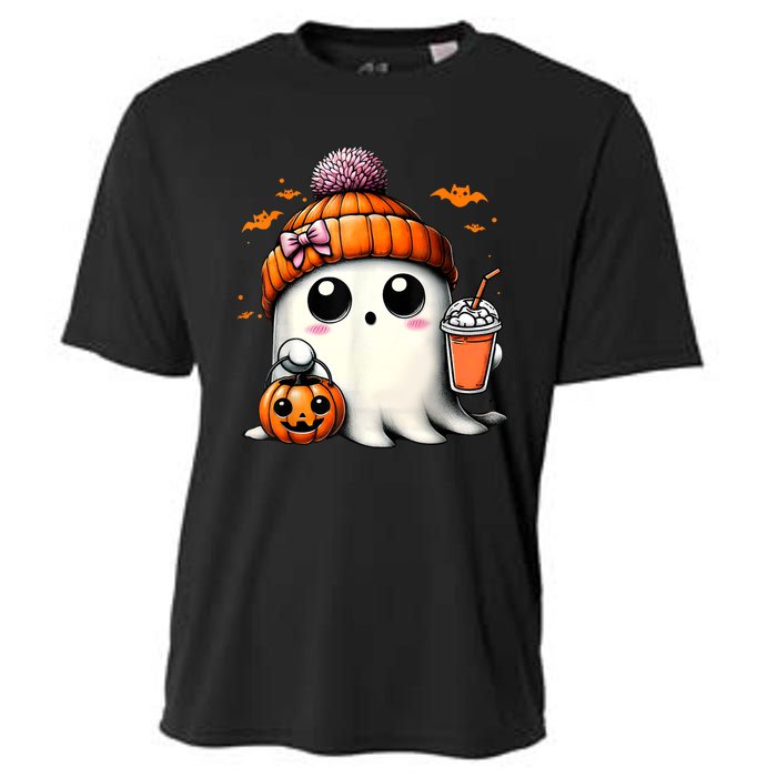 Halloween Cute Ghost Drinking Coffee Ghost Ice Gift Cooling Performance Crew T-Shirt