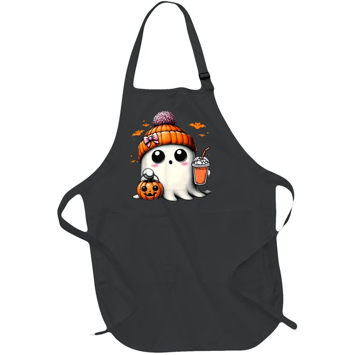 Halloween Cute Ghost Drinking Coffee Ghost Ice Gift Full-Length Apron With Pockets