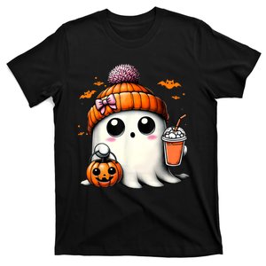 Halloween Cute Ghost Drinking Coffee Ghost Ice Gift T-Shirt