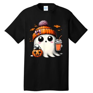 Halloween Cute Ghost Drinking Coffee Ghost Ice Gift Tall T-Shirt