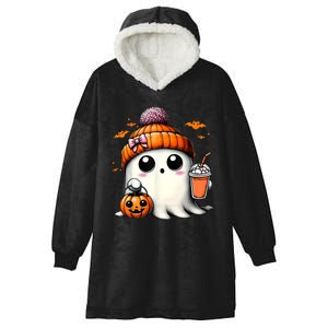 Halloween Cute Ghost Drinking Coffee Ghost Ice Gift Hooded Wearable Blanket