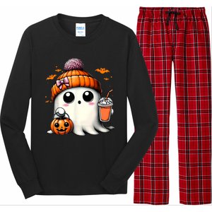 Halloween Cute Ghost Drinking Coffee Ghost Ice Gift Long Sleeve Pajama Set