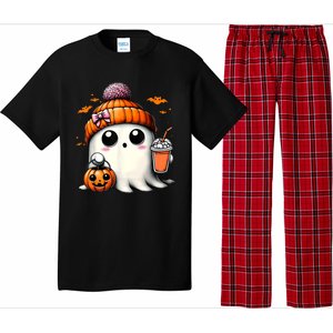 Halloween Cute Ghost Drinking Coffee Ghost Ice Gift Pajama Set