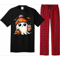 Halloween Cute Ghost Drinking Coffee Ghost Ice Gift Pajama Set