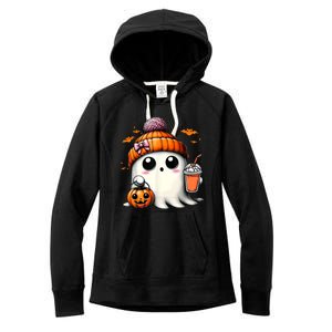 Halloween Cute Ghost Drinking Coffee Ghost Ice Gift Women's Fleece Hoodie