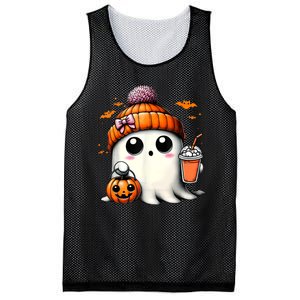 Halloween Cute Ghost Drinking Coffee Ghost Ice Gift Mesh Reversible Basketball Jersey Tank