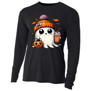 Halloween Cute Ghost Drinking Coffee Ghost Ice Gift Cooling Performance Long Sleeve Crew