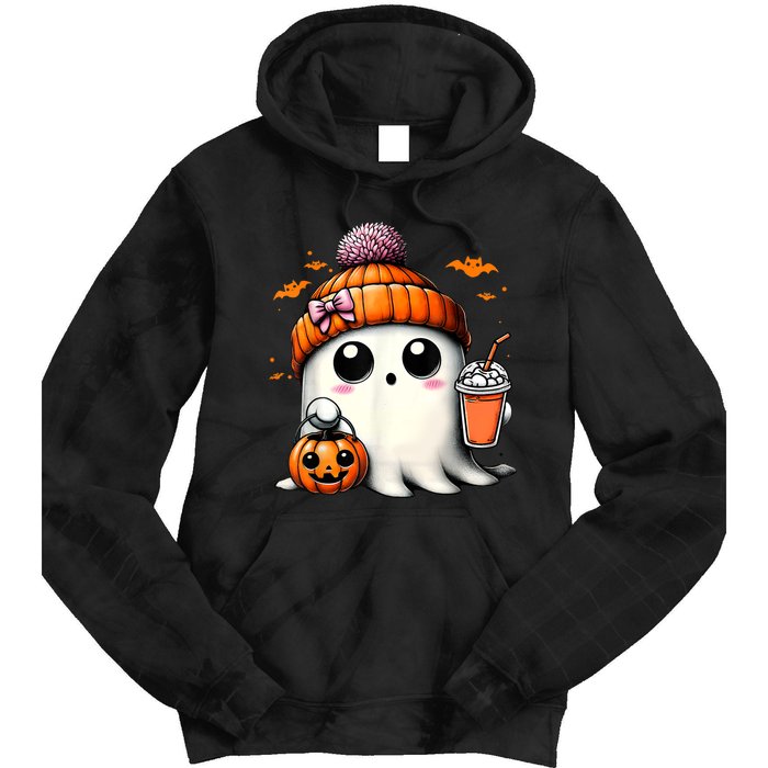 Halloween Cute Ghost Drinking Coffee Ghost Ice Gift Tie Dye Hoodie