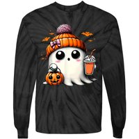 Halloween Cute Ghost Drinking Coffee Ghost Ice Gift Tie-Dye Long Sleeve Shirt