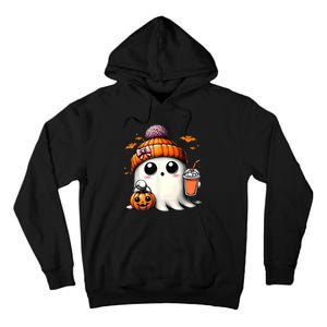 Halloween Cute Ghost Drinking Coffee Ghost Ice Gift Tall Hoodie