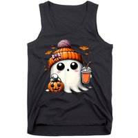 Halloween Cute Ghost Drinking Coffee Ghost Ice Gift Tank Top