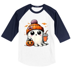 Halloween Cute Ghost Drinking Coffee Ghost Ice Gift Baseball Sleeve Shirt