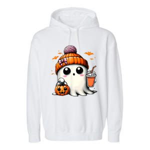 Halloween Cute Ghost Drinking Coffee Ghost Ice Gift Garment-Dyed Fleece Hoodie