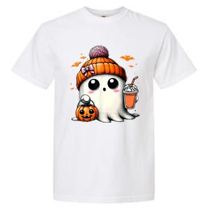 Halloween Cute Ghost Drinking Coffee Ghost Ice Gift Garment-Dyed Heavyweight T-Shirt