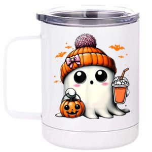 Halloween Cute Ghost Drinking Coffee Ghost Ice Gift 12 oz Stainless Steel Tumbler Cup