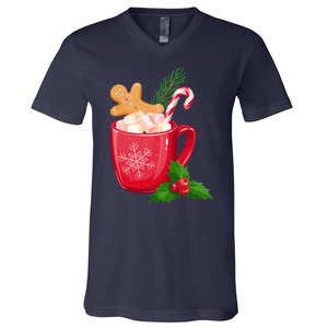 Hot Chocolate Gingerbread Christmas V-Neck T-Shirt