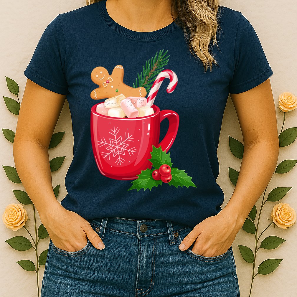 Hot Chocolate Gingerbread Christmas Womens T-Shirt