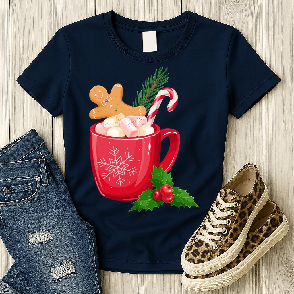 Hot Chocolate Gingerbread Christmas Womens T-Shirt