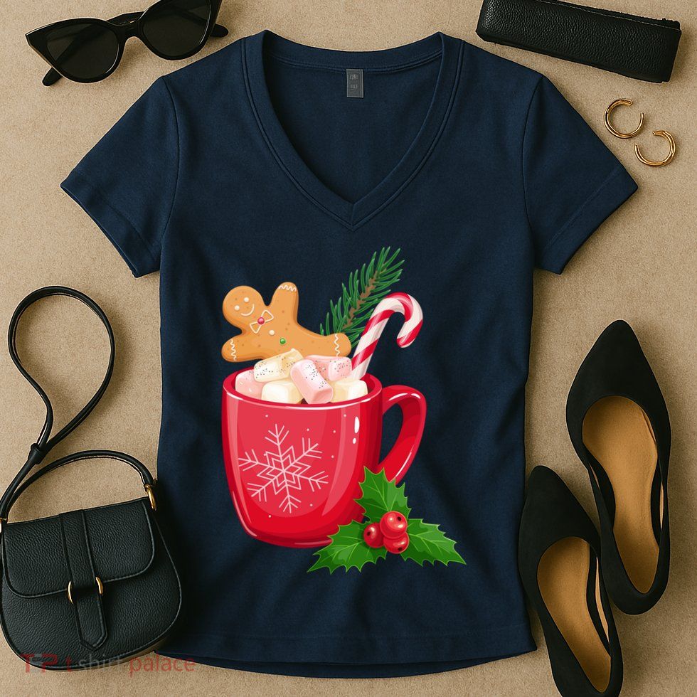 Hot Chocolate Gingerbread Christmas Women's V-Neck T-Shirt