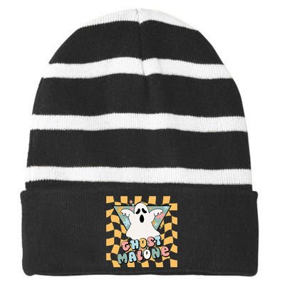 Halloween Cute Ghost Malone Parody Post Cool Hip Hop Joke Striped Beanie with Solid Band