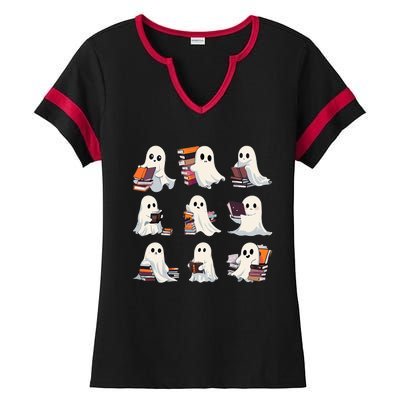 Halloween Cute Ghost Read More Books Spooky Boo Teacher Kids Ladies Halftime Notch Neck Tee