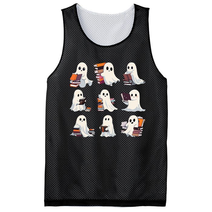 Halloween Cute Ghost Read More Books Spooky Boo Teacher Kids Mesh Reversible Basketball Jersey Tank