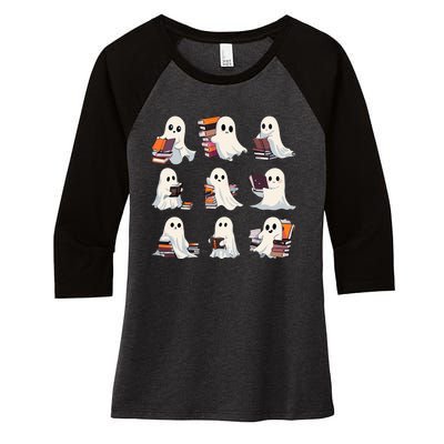 Halloween Cute Ghost Read More Books Spooky Boo Teacher Kids Women's Tri-Blend 3/4-Sleeve Raglan Shirt