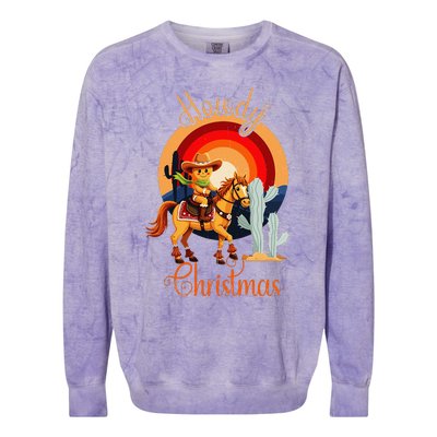 Howdy Christmas Gingerbread Cowboy Riding Horse Colorblast Crewneck Sweatshirt