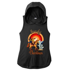 Howdy Christmas Gingerbread Cowboy Riding Horse Ladies PosiCharge Tri-Blend Wicking Draft Hoodie Tank