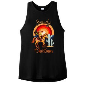 Howdy Christmas Gingerbread Cowboy Riding Horse Ladies PosiCharge Tri-Blend Wicking Tank