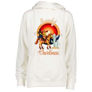 Howdy Christmas Gingerbread Cowboy Riding Horse Womens Funnel Neck Pullover Hood