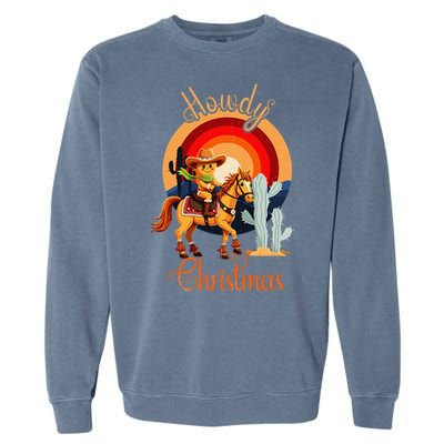 Howdy Christmas Gingerbread Cowboy Riding Horse Garment-Dyed Sweatshirt