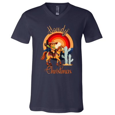 Howdy Christmas Gingerbread Cowboy Riding Horse V-Neck T-Shirt