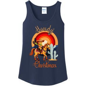 Howdy Christmas Gingerbread Cowboy Riding Horse Ladies Essential Tank