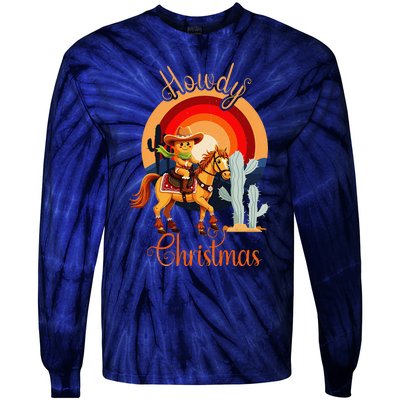 Howdy Christmas Gingerbread Cowboy Riding Horse Tie-Dye Long Sleeve Shirt